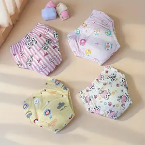 4pcs Cartoon Training Pants, Super Absorbent, Fun Print, High Aesthetic, Pure Cotton, Soft and Comfortable, Elastic Waistband, Unisex Newborn Diapers