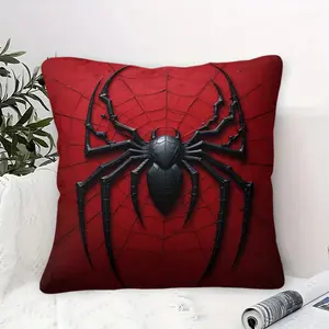 Dark Superhero Themed Throw Pillow with Inner Cushion, 45cm Square, with A 3D Black Spider Web Pattern Throw Pillow,Soft Comfortable Decor for Bedroom & Sofa, Warm and Soothing Soft Furnishings.