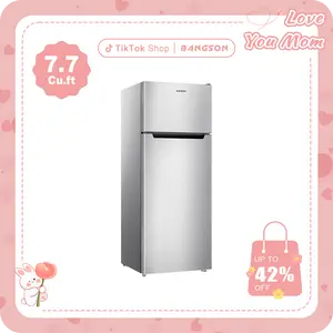BANGSON 7.7 Cu.ft Double-Door Refrigerator with Top Freezer, Medium Capacity for Apartment/Family, Adjustable Thermostat, Energy-Efficient & Quiet, Sleek, Built-in LED Light