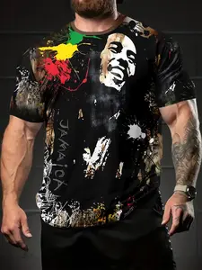 Men's 3D Digital Print T-Shirt Streetwear Menswear, Casual Fitted Short Sleeve Round Neck, 100% Polyester, Perfect Holiday Gift for Men