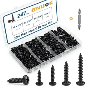 Pcs Pan Head Wood Screws Assortment Kit,## Black Oxide Stainless Steel  Self Tapping Screws Set, Phillips Drive, Sheet Metal Screws