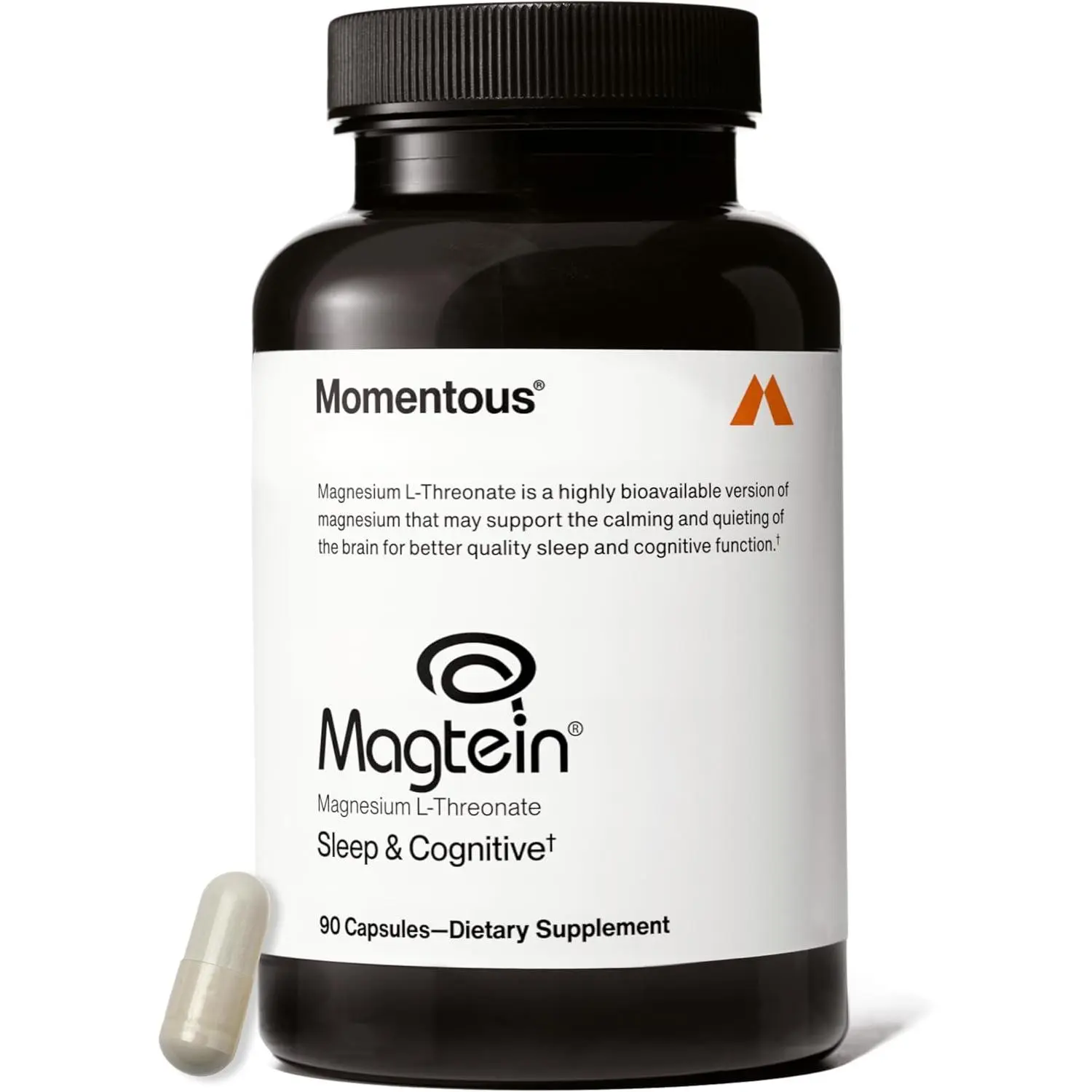 Momentous Magtein Magnesium L-Threonate Capsules - 145mg, 30 Servings, NSF Certified for Sport & Athletes, Brain Health Support, Enhanced Bioavailability (Crosses Blood-Brain Barrier) for All Ages & Adults, Muscle Support, Sleep Quality Boost