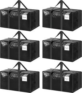 6 Pack Extra Heavy Duty Large Moving Bags with Strong Zipper & Comfortable Handles, Sturdy & Durable Clothes Storage Bags Totes Bins, Packing Moving Boxes for College Supplies, Black,Blue