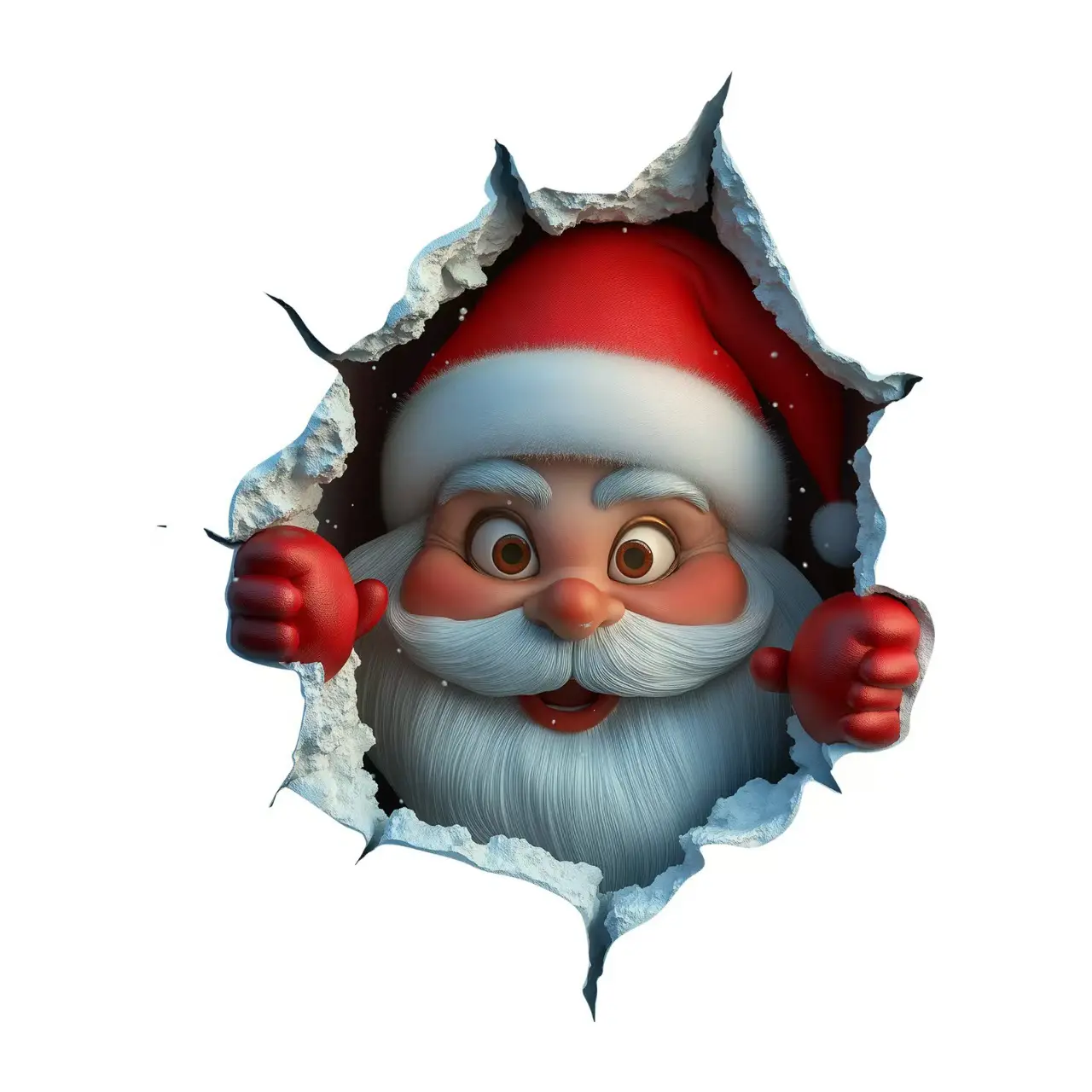 3PCS Christmas-themed wallpaper featuring Santa Claus breaking through a wall creates a festive atmosphere.