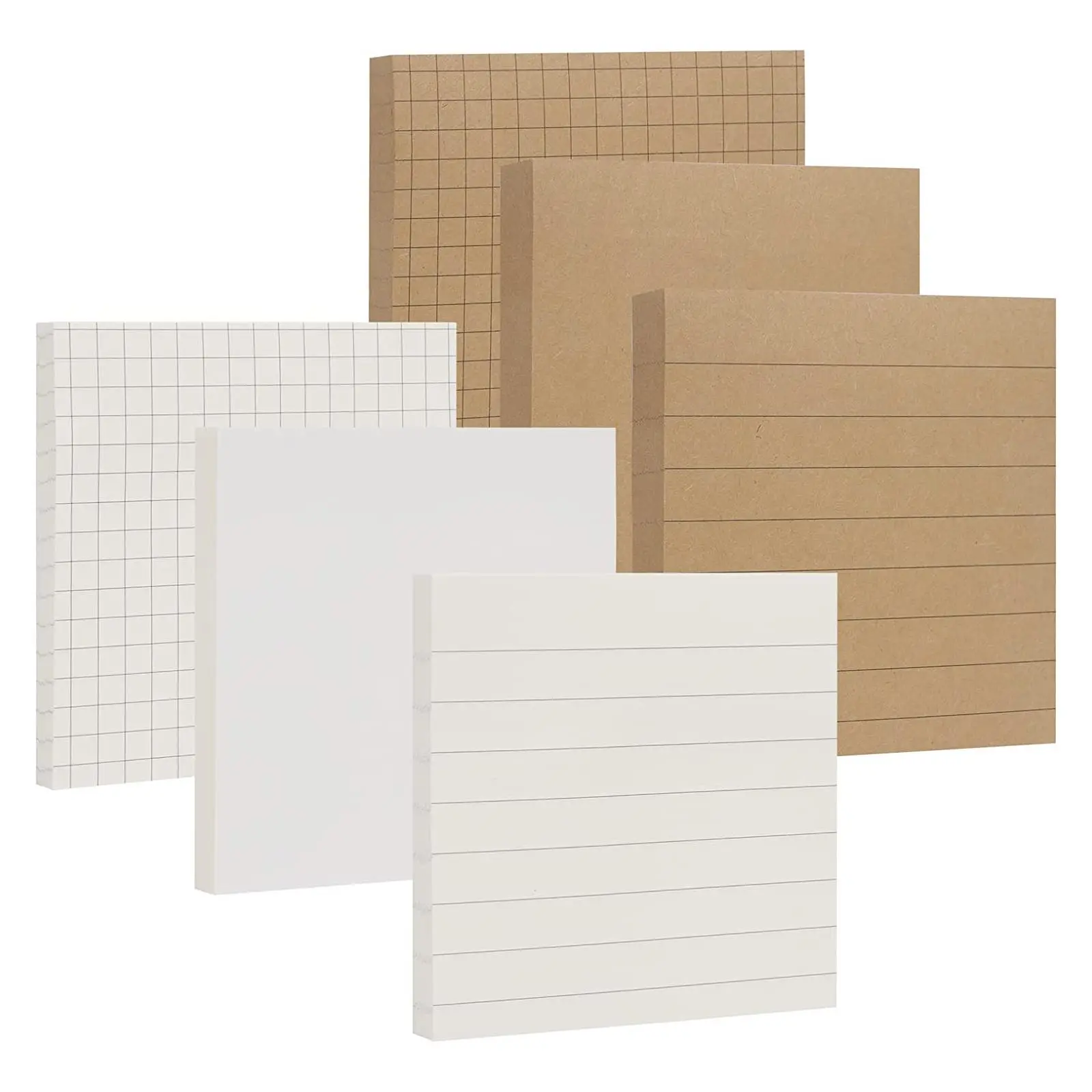 6pcs Sticky Notes Set, Kraft Paper Lined Memo Pads, Blank Sticky Note Pads, Students Writing Stationery For Home School And Office, Office Supplies