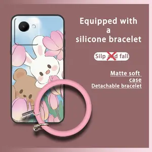 Protective Bracelet Phone Case For OPPO Realme C30/Norzo 50i Prime/C30S Solid Color Ring Cartoon heat dissipation Waterproof Back Cover Anti-knock Dirt-resistant Soft Case Cute