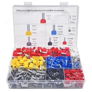 750pcs Boxed Te Dual Wire Tube Pre-Insulated Terminal Blocks, European Cold Press Copper Terminals Kit, Reliable Wiring Solutions