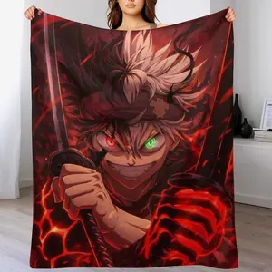 Black Clover Asta Flannel Throw Blanket, Two-Toned Eyes Anime Swordsman Print Fleece Blanket, Cozy Warm Blanket for Anime Fans Bedroom Couch