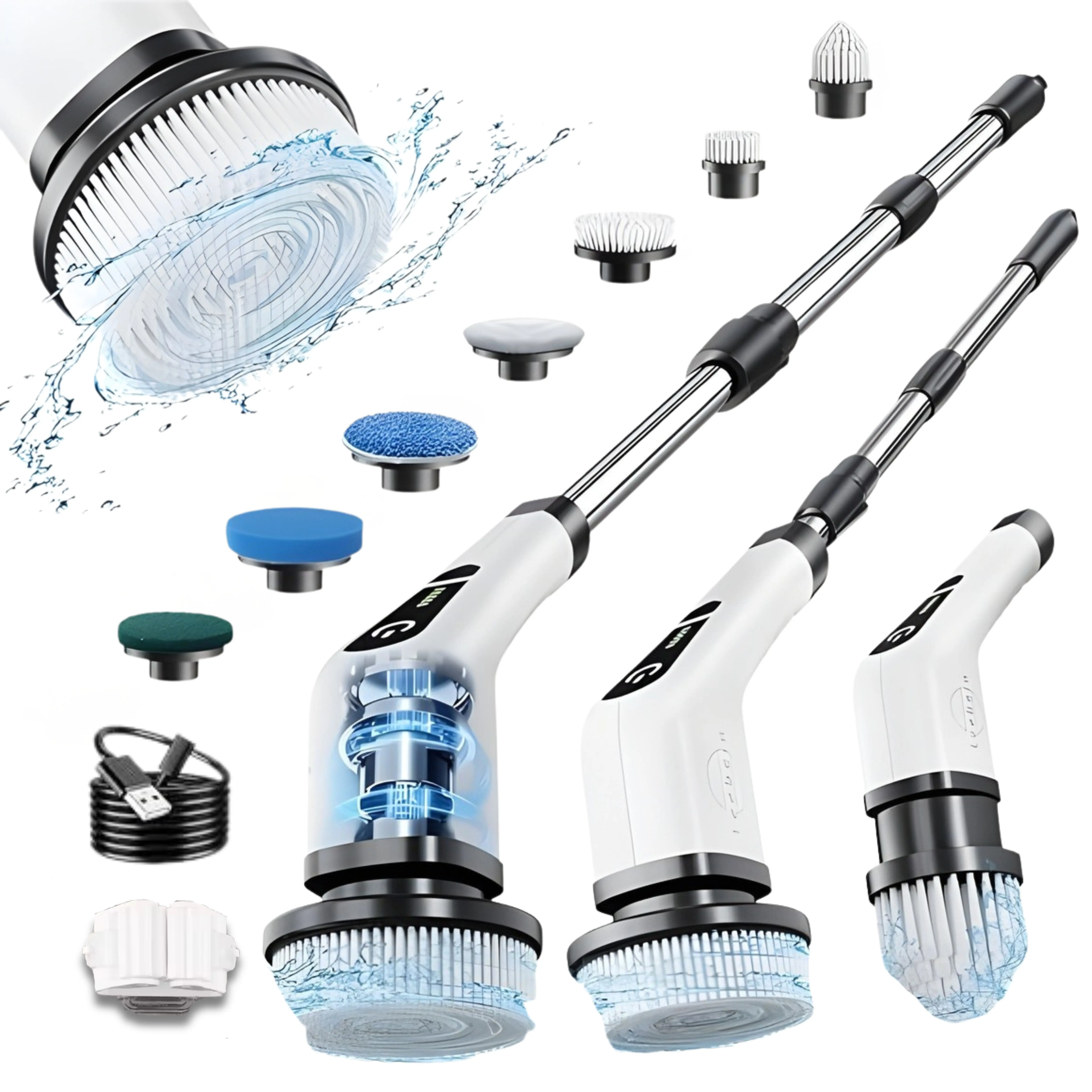 7 Heads Cordless Electric Spin Scrubber with Handle - TikTok Shop Deal, Rechargeable Powerful Cleaning Tool, Brush, Dual Speed Scrubber, Electronic Bathroom Cleaners for Bathtubs, Household Appliance