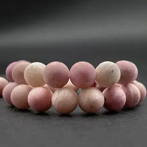 Natural Matte Pink Rhodochrosite Gemstone Frosted Round Loose Beads For Jewelry Making Design DIY Unpolished Handmade Crafts Bracelet, Necklace, Earrings AAA Quality 15.5 Inches Long, Semi Precious Stone