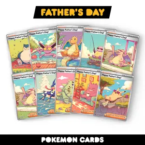 Pokemon Father's Day Card - Choose from 9 Inclusive Styles - Custom Fan-Art Designs - Cute and Adorable Father's Day Gift for Fans Envelope Postcard
