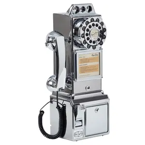 Rocket American Retro 1950's Payphone with Coin Bank (Silver Chrome)