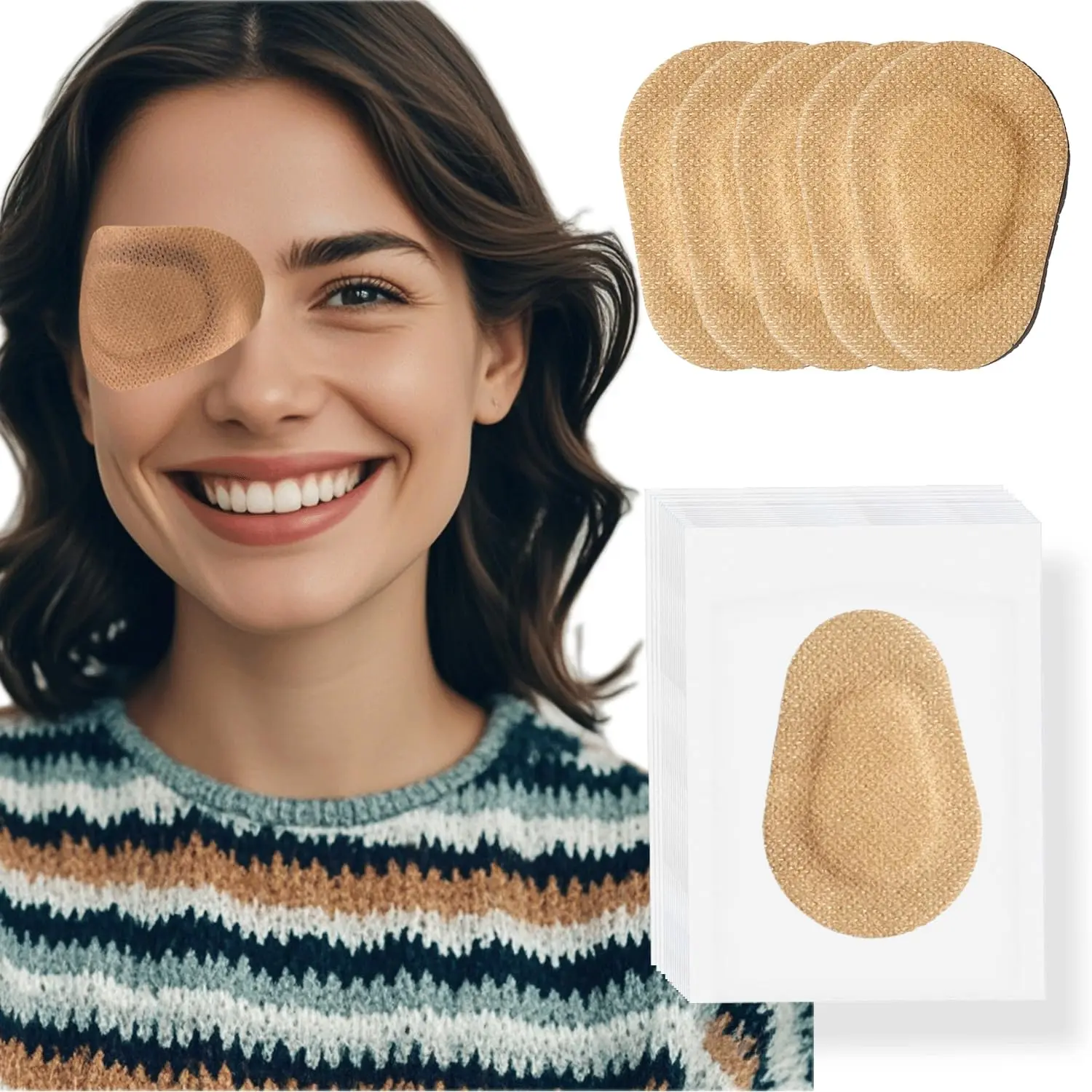 20 Pcs Adhesive Eye Patches for Adults, Medical Eye Patch Disposable Breathable Eyepatch for Amblyopia Lazy Eye Latex Free Adhesive Bandages for Adults, Regular Size 3.3*2.3 inches, Nude Color