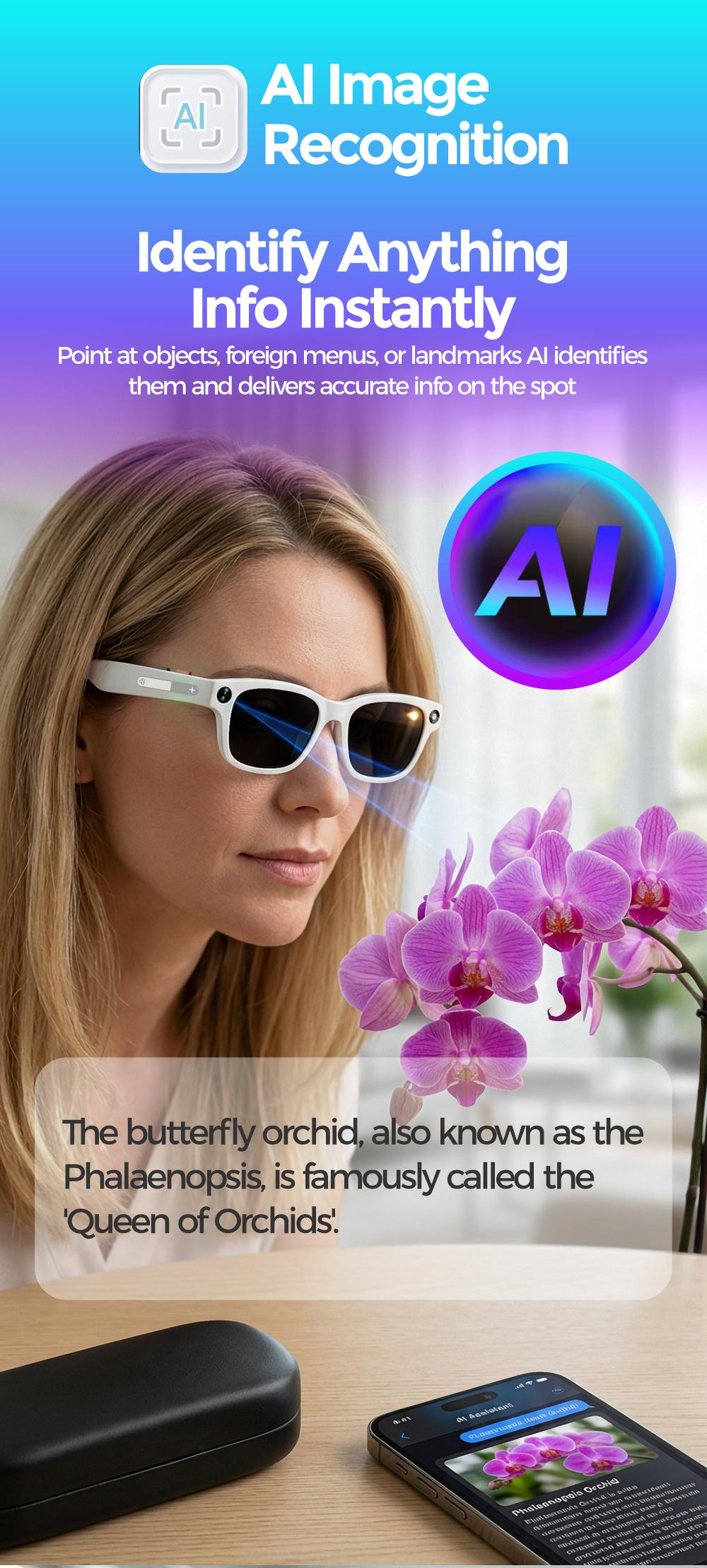 2026 AI Smart Glasses Camera HD Video Recording Glasses with Audio, Real-Time Translation, Bluetooth Call & Music, AI Object Recognition, Touch Control, Wearable Camera Glasses for Men Women Travel Outdoor