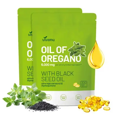 Oil Of Oregano 6000mg, 300 Softgels Capsules Black Seed Oil