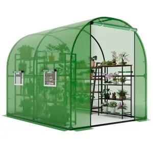 Heavy Duty Walk-In Tunnel Greenhouse - 4 Mesh Ventilation Windows, Zippered Roll-Up Door - Portable Outdoor Hoop House for Garden Plant Protection