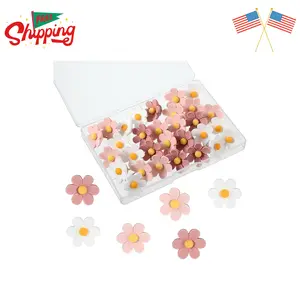 Flower Push Pins, 30Pcs Thumb Tacks for Cork Board, 0.9Inch (Pink + White)