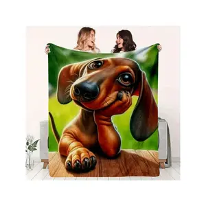 Cozy Cartoon Dachshund Blanket - Modern Geometric Design, Hypoallergenic Polyester, All-Season Comfort, Soft Flannel Texture, Perfect For Bedding Or Home Decor, Allseason Comfort | Playful Design | Texture, Dachshund-30*40in