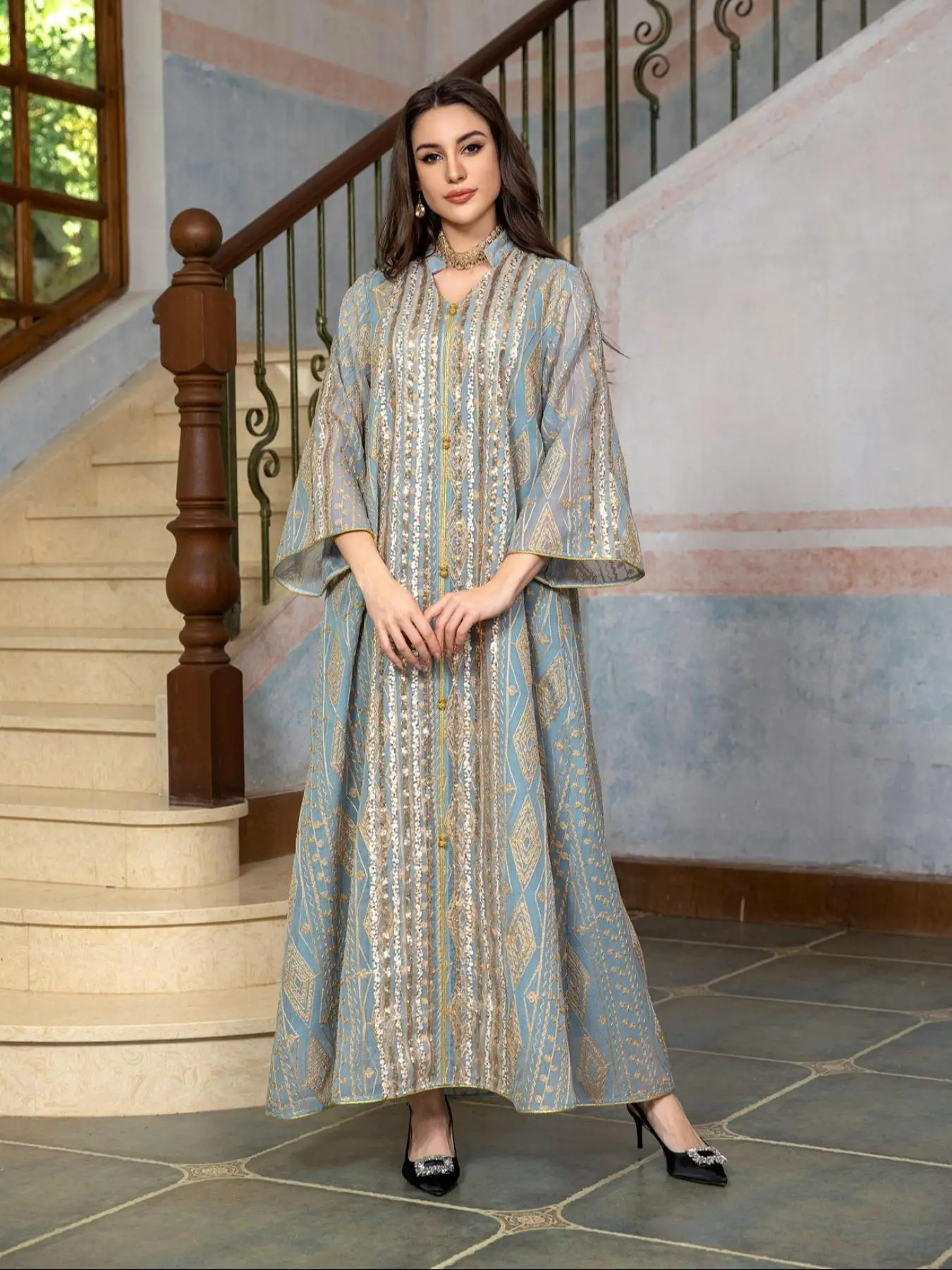 Women's Embroidery Floral Pattern Long Dress, Elegant Long Sleeve Dress for Party Wedding Guest, Ladies Islamic Clothing for All Seasons, Womenswear,