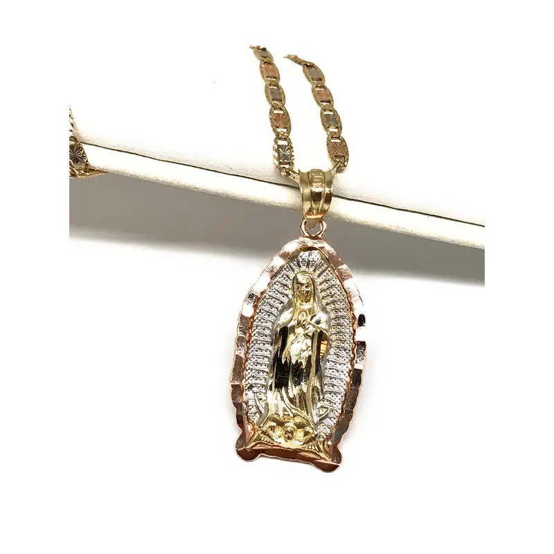 10k Solid Gold Tri-Color Virrgin Mary Pendant Necklace Virrgen - Shop 10k Solid Gold Tri-Color Virrgin Mary Pendant Necklace Virrgen - Shop
