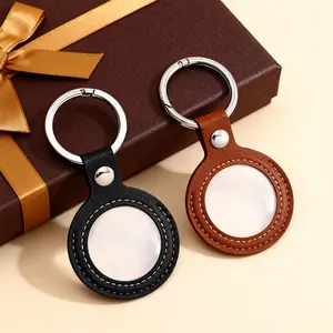 2-Piece Leather Sobriety Coin Holder Keychain - Fits Challenge Coins, AA Medals, Chips and Tokens (Black and Light Brown)