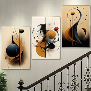3pcs Modern Abstract Art Canvas Set with Wooden Frame, Geometric Posters for Bar and Living Room Decor, Art Wall Decoration, Mdf Material, Made in China