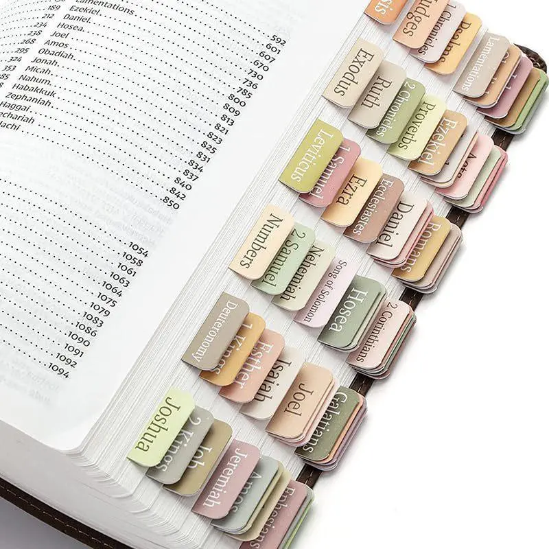 Durable Laminated Construction Bible Index Book Tabs, 5 Sheets (15 Self-Adhesive Sticker Tabs Total) - Office Stationery Tape Flags for Bible Study, Organizing Accessory for Adult Enthusiasts, 15 Sticker Tabs