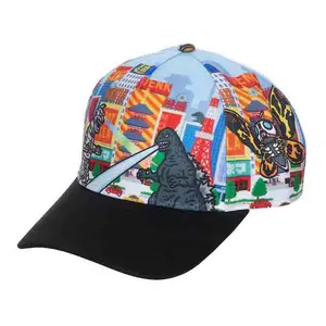 Godzilla City & Monsters All Over Print Pre-Curved Snapback Cap Hat