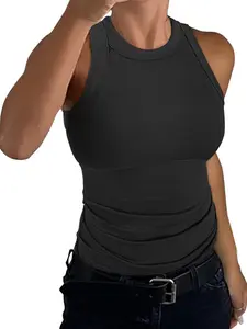 Women's Breathable Sleeveless Racerback Tank Top, High Neck Casual Basic Cotton Ribbed Fitted Design, Perfect for Everyday Wear & Holiday
