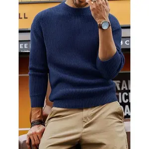 Men’s round-neck wool sweater, thick casual knit fabric, twisted design, perfect combination for autumn and winter, fashionable men’s clothing GARMENTARY