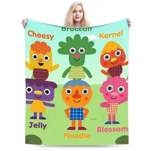 Noodle & Pals Cute Flannel Throw Blanket Soft Breathable Lightweight Cozy Cartoon Blanket for Bed Sofa Couch Bedroom Dorm Room Aesthetic Bedding Spring Summer All Season Travel Outdoor Picnic Decorative Gift for Students Kids Friends