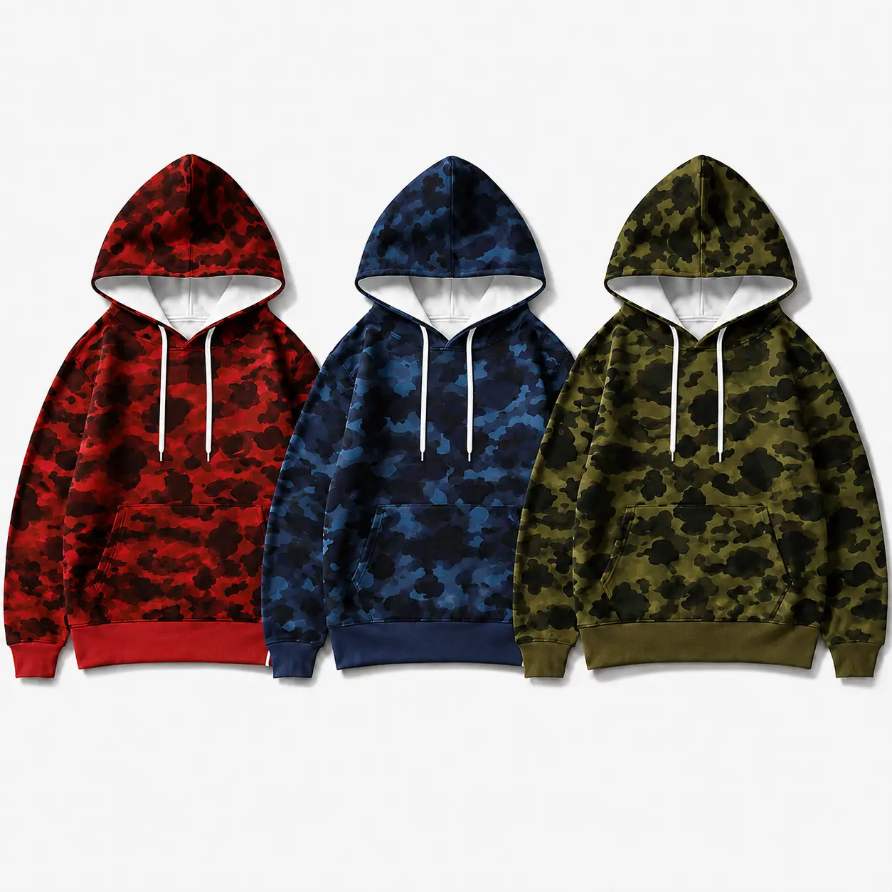 3PACK 2026 Unisex Autumn and Winter New Pullover Round Neck Hoodie, Camouflage Pattern Lazy Style Korean Version Loose Hoodie