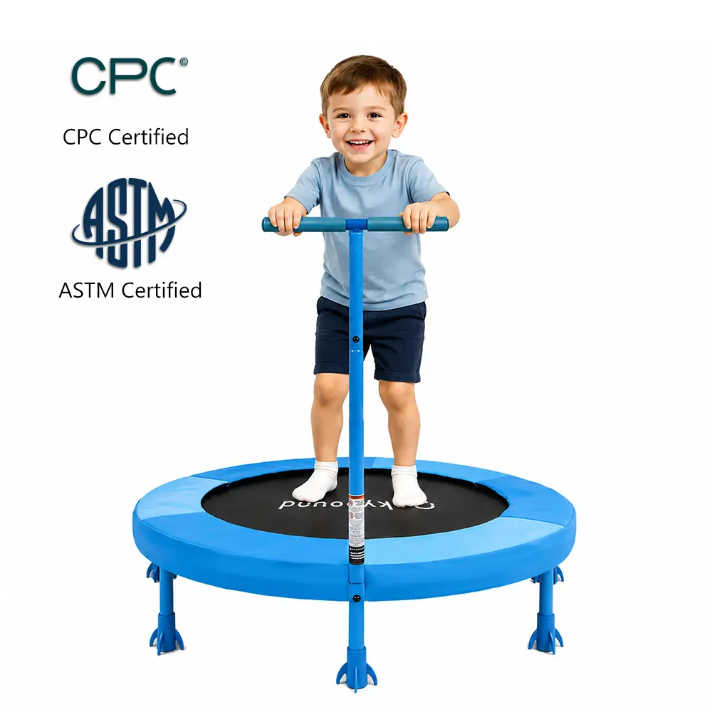 SkyBound Jump Trampoline for Kids Age 3+, Colorful 36 in Steel Frame Rebounder with Adjustable Handlebar & PVC Safety Pad, Indoor Outdoor Trampoline