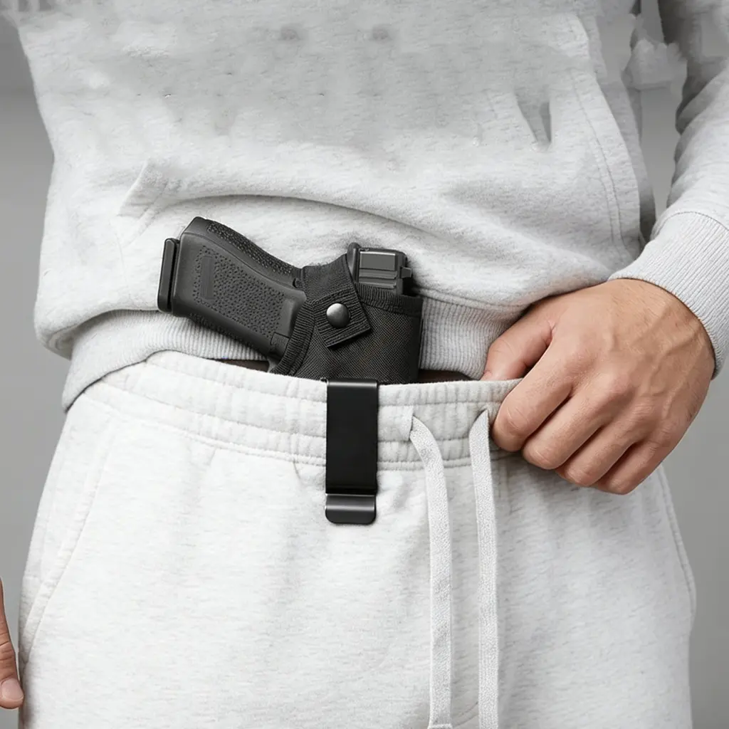 Men's IWB Concealed Carry Holster - Classic Black Folding Design for Compact/Sub-Compact Pistols, Secure Hook-Loop Closure, Easy Attachment for Hunters, Outdoor Use