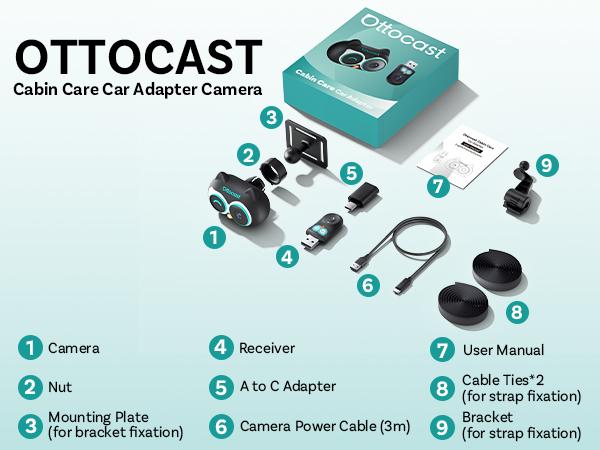 OTTOCAST Baby Car Camera &Wireless CarPlay Adapter,1080P HD Rear Seat Monitor Display on Car Screen,150°Wide Angle No-Glow Night View, Safety for Kids & Infants