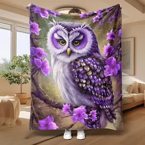 Owl Pattern Blanket, Soft Comfortable Throw Blanket, Warm Napping Blanket for Home Office Travel, Bedroom Refresh Decor