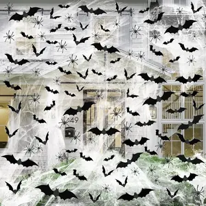 1200 sqft Halloween Spider Webs &120pcs  Bats 50 count  Spiders Super Stretch Cobwebs for Halloween Theme Decoration Party Supplies