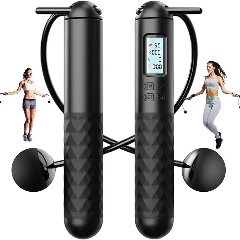 Smart Cordless Jump Rope with 3-in-1 LCD Display Counter, Adjustable Weighted Silicone Grip Handles, EVA Rope, Weighted Rhythm Design, Unisex Workout Equipment, Easy-Setup Home Gym Equipment, Fitness Exercise Gear