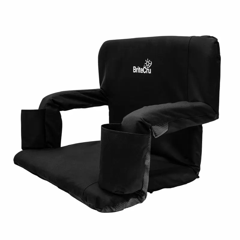 BriteCru Stadium Seat with Back Support & Padded Armrests, 6-Position Reclining Chair with Cup Holders, Backpack Straps & Storage, Portable Bleacher Chair for Sports, Concerts, Camping, Beach & Outdoor Events
