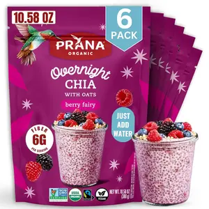 Prana Organic Overnight Chia with Oats Berry Fairy 6-Pack | Vegan Ready-to-Eat Breakfast | High Fiber & Protein | Non-GMO Overnight Oats
