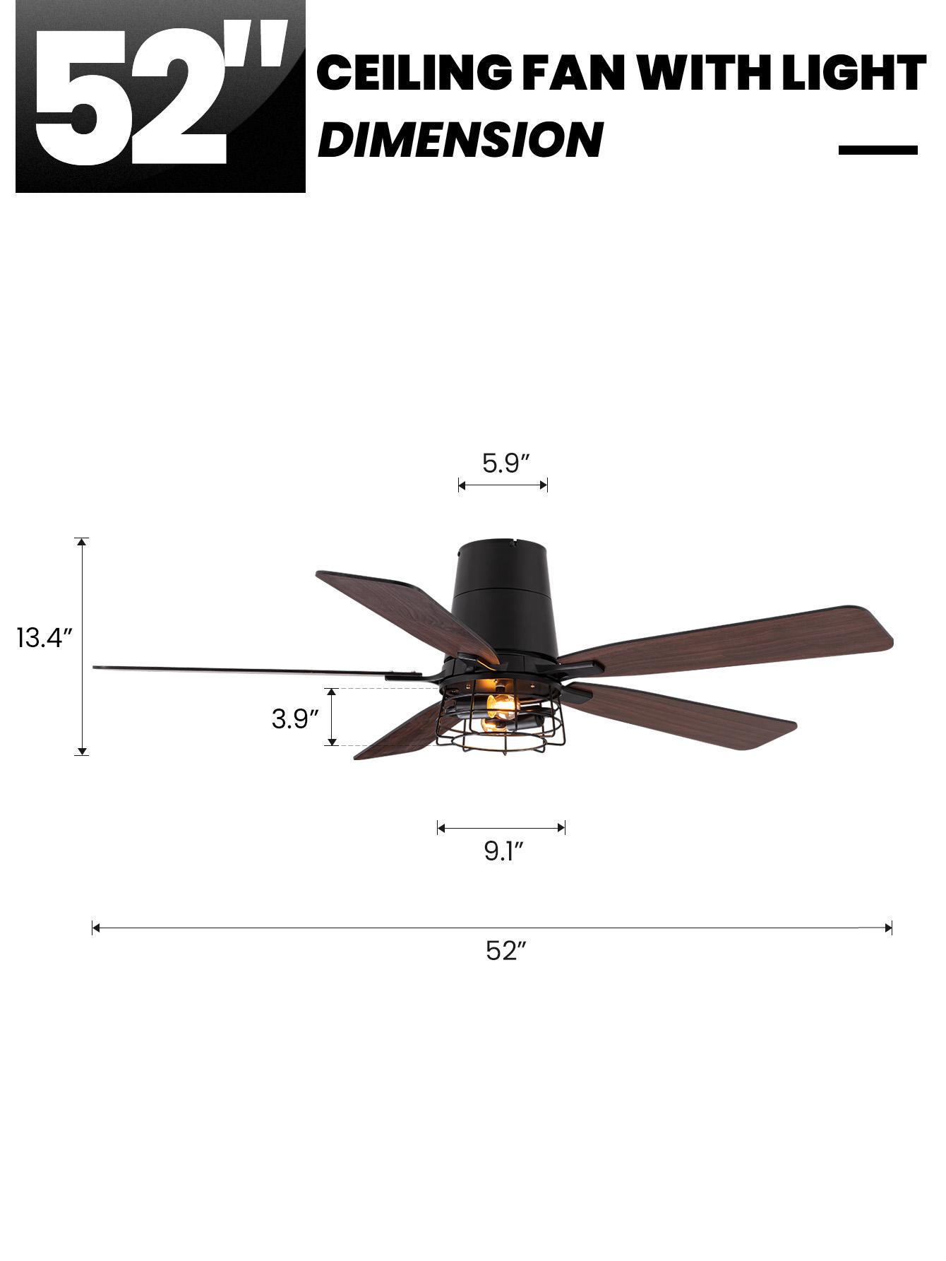 42"/ 52" Ceiling Fan with Lights and Remote Control 6 Speeds Qiuet Framerhouse Ceiling Fan for Bedroom Living Room Kitchen Indoor Outdoor