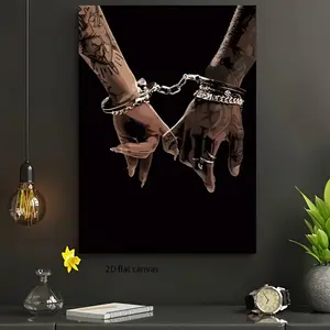 1 Piece Romantic Couple Handcuffs Canvas Wall Art - Black and White Modern Decor, Exquisite Detail Wrapped Canvas, Perfect Gift for Valentine's Day, Mother's Day, Bedroom, Living Room, Office Artwork |   Delicate work |   Pearl-like embellishments, heart-