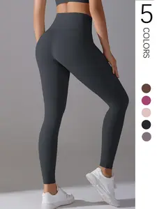 Women's Solid High Waist Sports Leggings, Stretchy Soft Leggings, Sporty Comfy Breathable Skinny Pants for Yoga Gym Workout Running, Ladies Sportswear for All Seasons