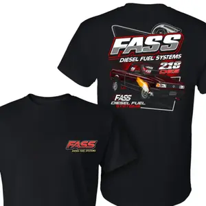 180g[100%cotton]FASS Diesel Fuel Systems T-shirt, 2 Sides Print Racing Truck Graphic Tee, Soft Cotton Blend Unisex T Shirt, Diesel Performance Drag Racing Apparel, Gift for Truck Guys Diesel Fans Mechanics