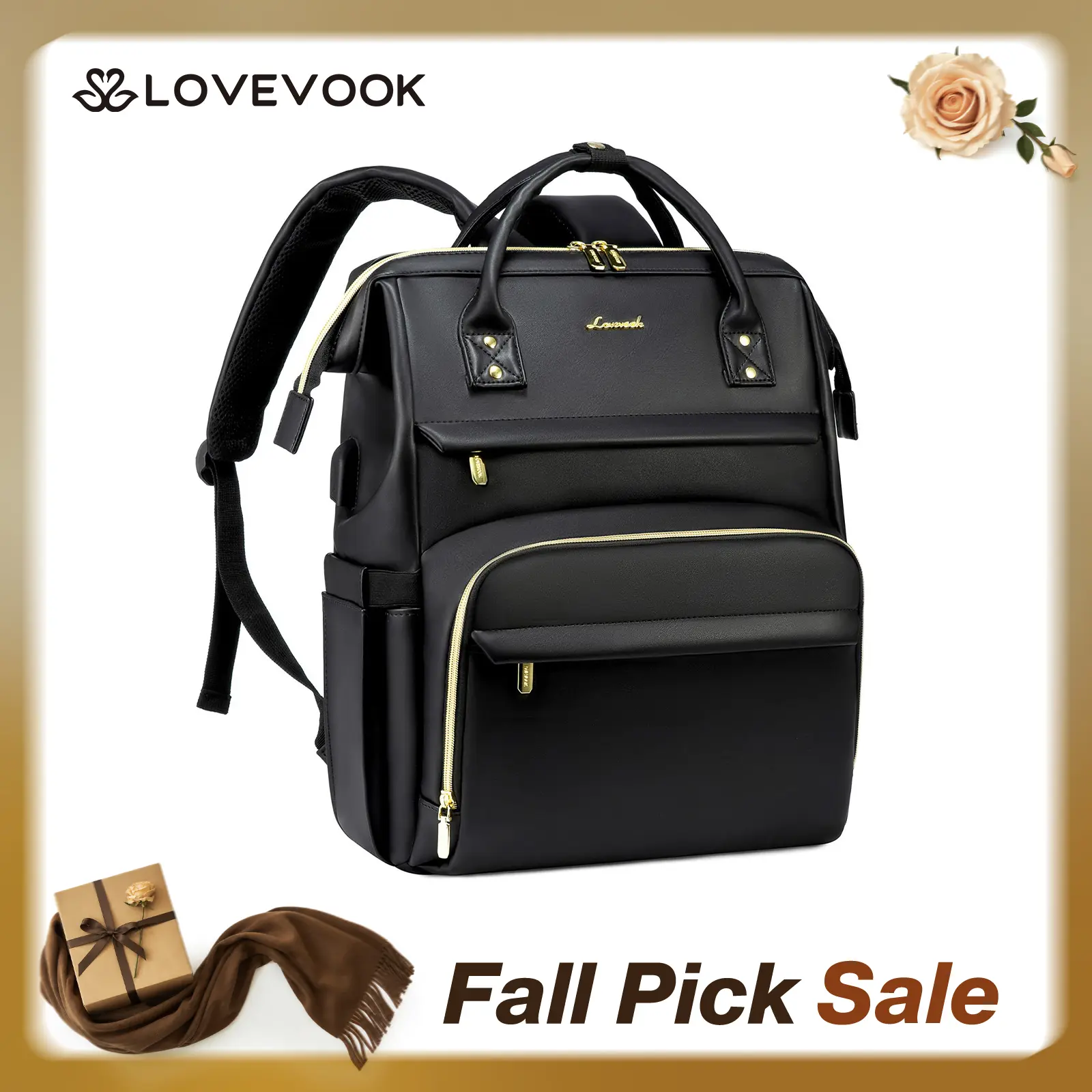 LOVEVOOK Vegan Leather Laptop Backpack with USB Port for Women -Spring Glow Up College, Business, Work, Teacher, Travel, School Backpack,TikTokShopBackToSchool