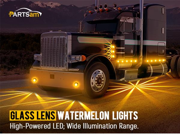 Partsam 2Pcs Amber LED Glass Lens Watermelon Strobe Lights, Turn Signal Marker Light Suitable for 10-30V Vehicles, Semi Trucks, Trucks, Pickup, Off-road, Aluminum Alloy Base，IP65 Waterproof