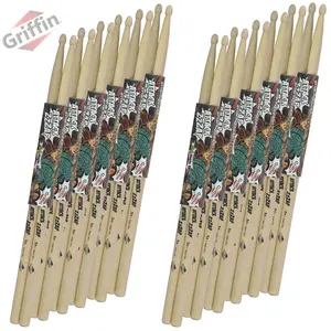 12 Pairs of Select Elite Maple Wood Drum Sticks by GRIFFIN Attack Zzzap - Size 5A Premium Balanced, Level and Straight - Drummers Percussion Classic Pure Grit Uncoated, Raw Wood Drumming Sticks