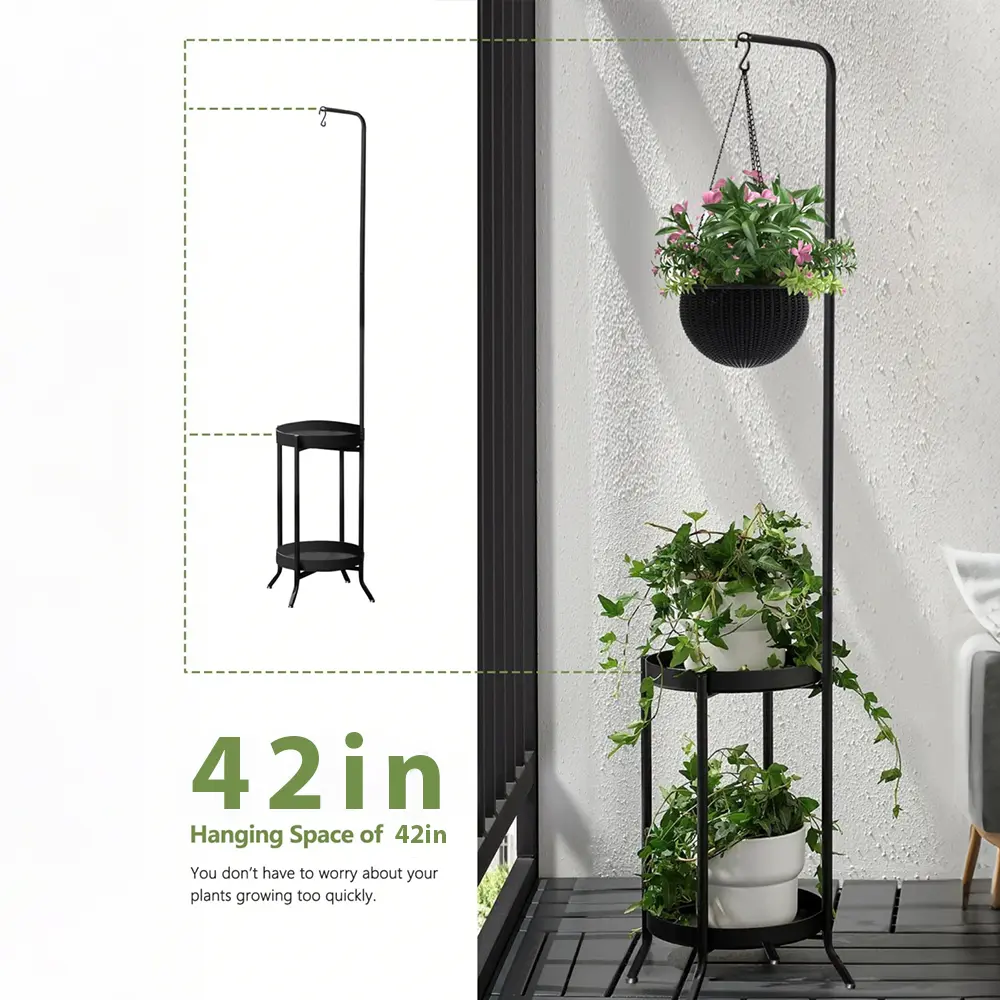 2 Tier Plant Stand Metal Plant Shelf Indoor Outdoor, Tall Corner Hanging  Plant Shelf Metal Flower