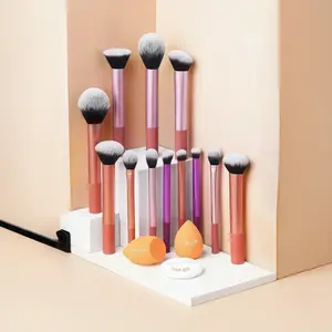 15pcs Multi-Functional Makeup Brush Set, Cosmetic Brush Set with Powder, Blusher, Foundation, Eyeshadow and Contour Brushes, Angled and Round Sponges and Puff