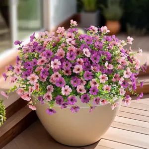 Fall Mums Faux Flowers for Outdoors Potted, 20 Bundles Fake Fall Daisy Flower with Realistic Eucalyptus Leaves, Fake Plants for Greenery Boxwood Porch Patio Garden Pot Courtyard, Light purple and Pink summerwins